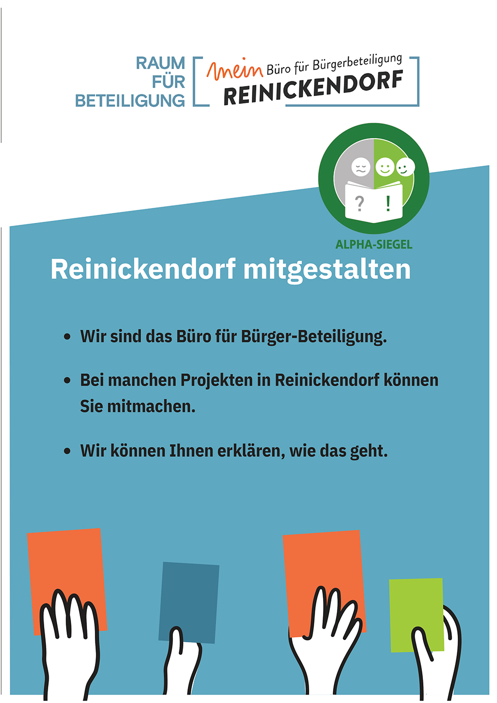 Titelbild Alpha Siegel Flyer Raum f Beteiligung Reinickendorf